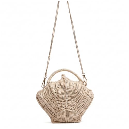 Sac à main coquillage en rotin haut de gamme avec chaîne ajustable chic