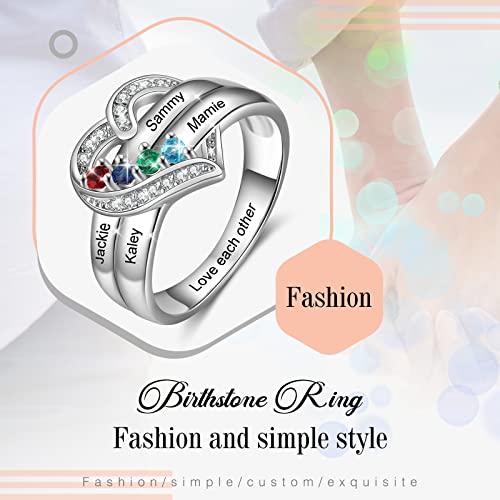 Wendy Made Personalized Rings For Mom With 1-6 Birthstones For Mom Ring Custom Mother Daughter Name Ring For Family Grandmother Rings For Mother's Day (4 Birthstones, 7) #TOP6