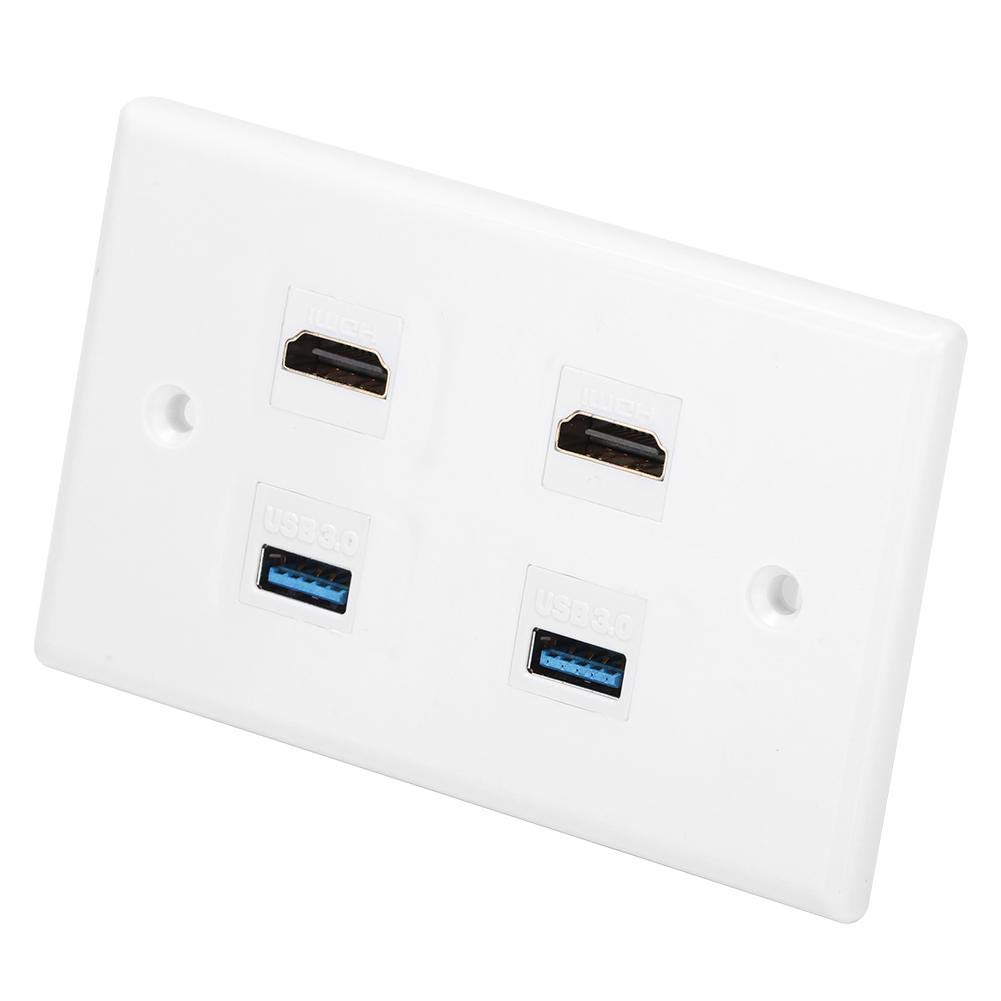 Fditt 2 puertos HDMI y USB Placa de panel de pared Keystone HDMI Hembra a hembra Hebilla de montaje Salida de pared Cargador USB Placas de pared con tapa