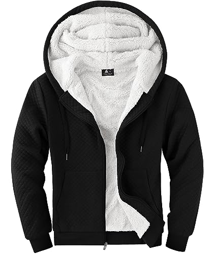 Image of GEEK LIGHTING Mens Fleece Lined Hoodies Zip Up Waffle Knit Thicken Hooded Sweatshirts Winter Jackets