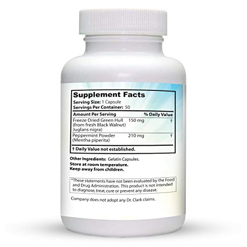 Dr Clark Green Black Walnut Blend - Freeze Dried Hull Dietary Supplement, Extra Strength Formula From All Natural Walnuts, Supports Healthy Intestinal Environment, 360mg, 50 Capsules