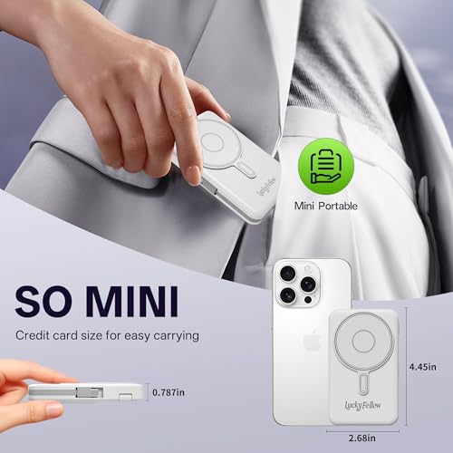 LUCKYFELLOW Magnetic Portable Charger Built-in Cables,10000mAh Fast Charging Wireless Charger Station External Battery Pack Slim Pocket Size Power Bank with Stand Compatible with iWatch, iPhone - image 4