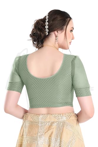 Image of FINESTFIT Stay On Trend Fashion 100% Cotton Readymade Blouses for Women,Round Neckline with Organza Balloon Sleeves.