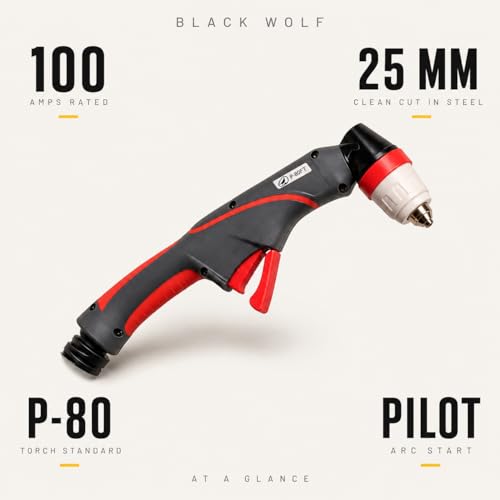 Image of Black Wolf P-80 Plasma Cutting Torch, 5M Cable, Compatible with CUT & LGK Series Plasma Cutters up to 120A, 35mm Max Cutting Thickness, CNC & Hand Plasma Cutter Torch