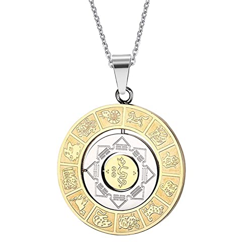 Mens Stainless Steel Rotatable Disc Astrology Pendant Necklace Dainty Personalized