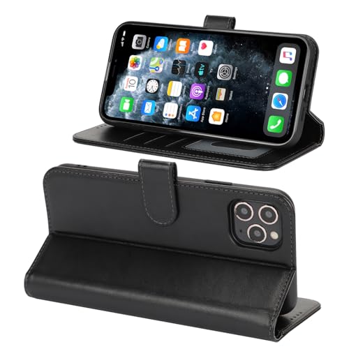 Image of for iPhone 11 Pro Max Case Wallet with Card Holder,for iPhone 11 Pro Max Wallet Case for Women Men,PU Leather Shockproof Magnetic Buckle Stand Flip Phone Case-Black