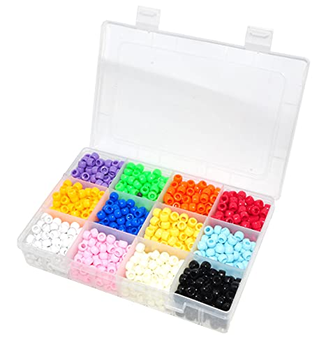 Mandala Crafts Plastic Pony Beads For Jewelry Making – Large Plastic Beads For Crafts - Bulk Assorted Barrel Big Pony Bead Kit For Bracelets Kids Crafts Hair Beads 1200 Pcs 9Mm Opaque Rainbow #TOP1