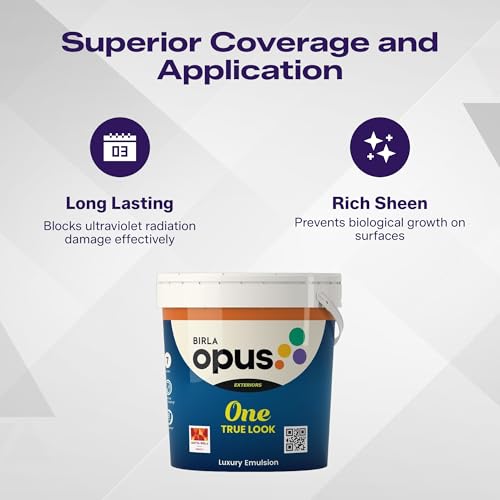 Image of Birla Opus One True Look Luxury Exterior Emulsion Paint (20L, White Colour Rich Sheen Finish)-Anti-Fading, UV & Algae Protection, Strong Film Intergrity-For Exterior Walls of Home, Office