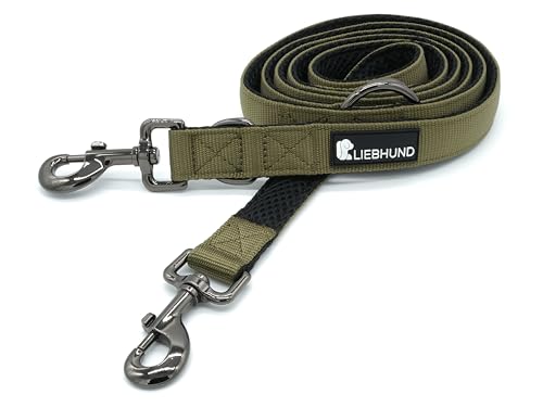 LIEBHUND ComfortLine mit Mesh Gewebe 2m, 2,5cm Hundeleine verstellbar in olivgrün für mittelgroße bis große Hunde - Premium Leine Führleine