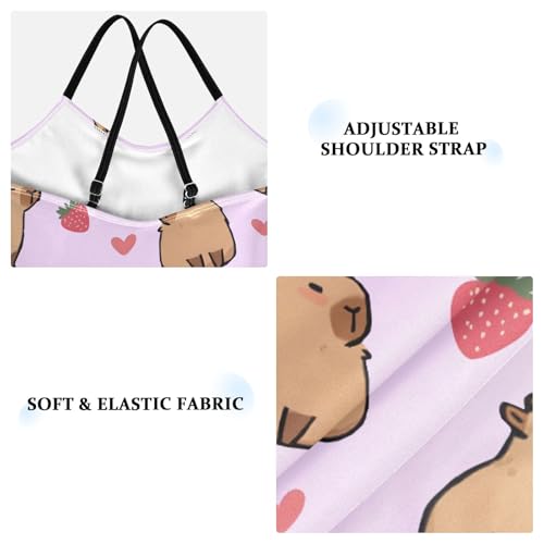 Girls One Piece Swimsuits Cute Capybara with Strawberry Hearts Purple Cute Swimwear Bathing Suits 3-10T3