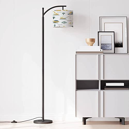 Modern Arc Floor Lamp With Dimmer Mid Century Kids Truck Seamless Doodle Trucks Construction Vehicles Crane Children Metal Standing Lamp With Linen Shade Footswitch For Living Room Bedroom Office #TOP2