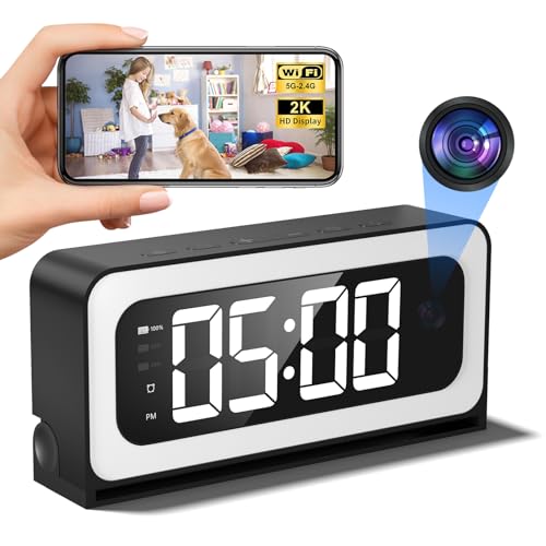 HEDNIC 2K Alarm Clock Camera 5G&2.4G WiFi Nanny Cam Wireless Indoor Camera Cameras for Home Security AI Human Detection Color Night Vision for Home/Pet