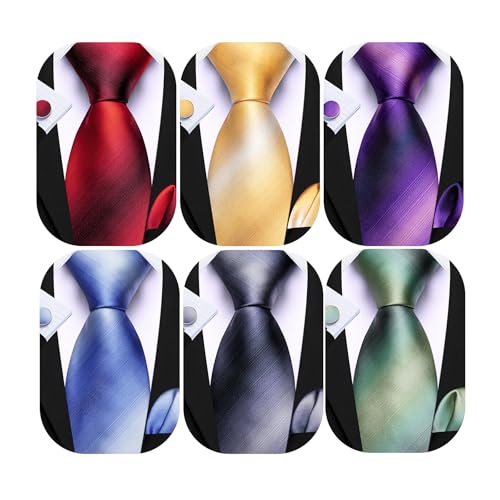 Image of Barry.Wang 6 PCS Men Ties Set Silk Business Fashion Woven Necktie Handkerchief Cufflinks Paisley Stripe Wedding Party