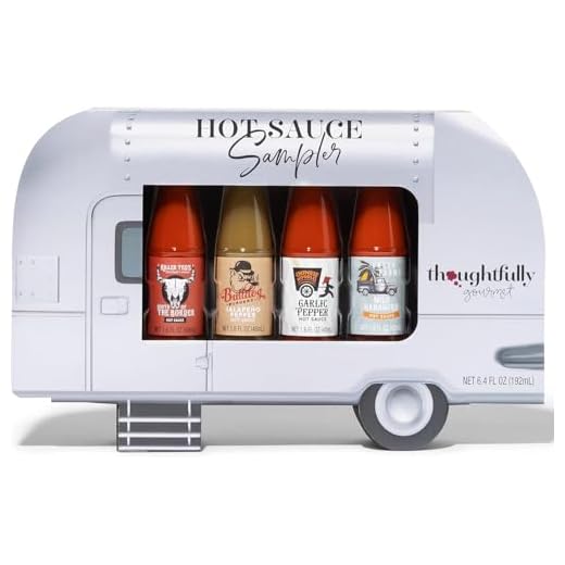 6-tlg. Picknicktisch Menage SET - Senf & Ketchup Ständer und Salzstreuer & Pfefferstreuer - mit Sonnenschirm - Grillzubehör - Salz Pfeffer Streuer - Grillparty 6 Modern Gourmet Foods - Scharfe Saucen Geschenkset - Street Food Truck Probierset Mit 4 Pikanten Chili-Saucen