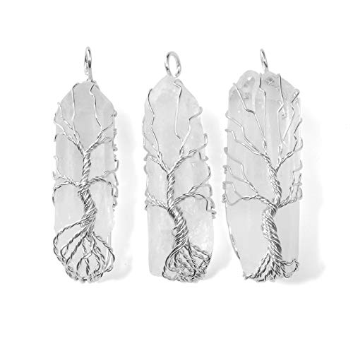 Top Plaza Natural Raw Stone Healing Crystal Necklace Silver Life Tree Wire Wrapped Clear Quartz Point Pendant For Womens Ladies4