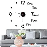 Tiuran 20-30 Inch Modern Frameless DIY Wall Clock Large 3D Wall Watch Mirror Numbers Sticker for Home Living Room Bedroom Office Wall Adjustable Decorations (Black)