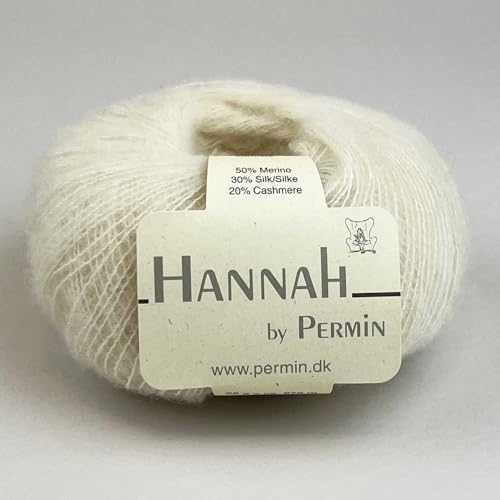 Hannah by Permin - Pelote de laine à tricoter en laine mérinos, soie et cachemire (19 crème)