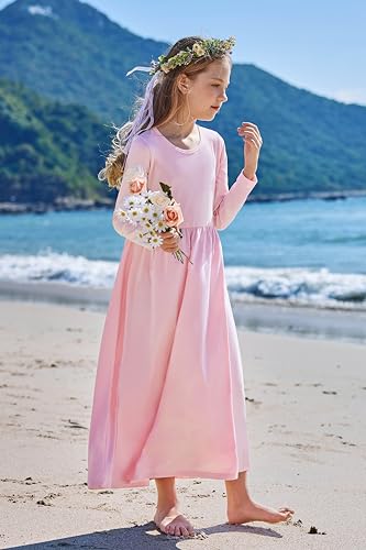 Image of Arshiner Girls Maxi Dress Long /Short Sleeve Casual Holiday Dress with Pockets for 5-13 Years