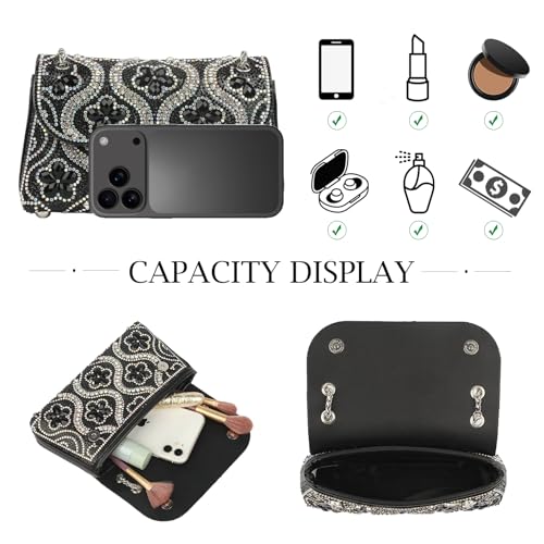 Image of Flower Rhinestone Crystal Clutch Purse Shoulder Bag Sparkling Evening Bag for Wedding Prom Party Bride Guest