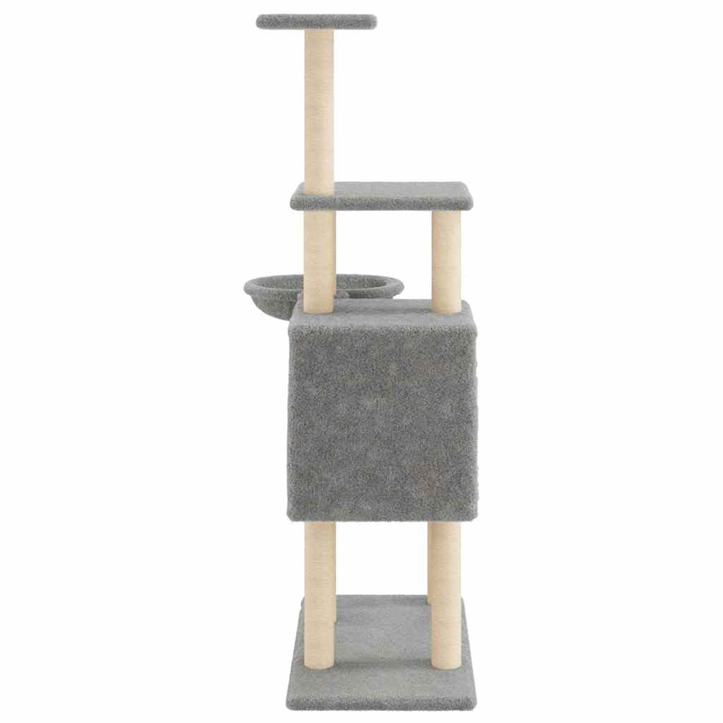 Árbol rascador de 131 cm con troncos de sisal, color gris claro | Torre de escalada estable para el salón con cueva de peluche, hueco para tumbarse y funda de felpa para gatos para relajarse.