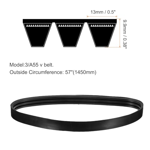 Image of uxcell 3 /A55 or 3 /4L570 Banded V-Belt Classic Wrapped Rubber, 3 Banded /3 Ribs, A Profile, 55 inch(1400mm) Inside Circumference