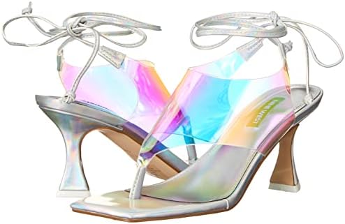 Nine West Women's POPI3 Heeled Sandal, Silver/Blue Multi, 7 | Image 6