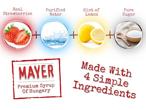 Image of Mayer Strawberry Syrup for Drinks and Cocktails, Made with Real Fruit | No artificials. For strawberry coffee, lattes, matcha, lemonade, cocktails, dessert.