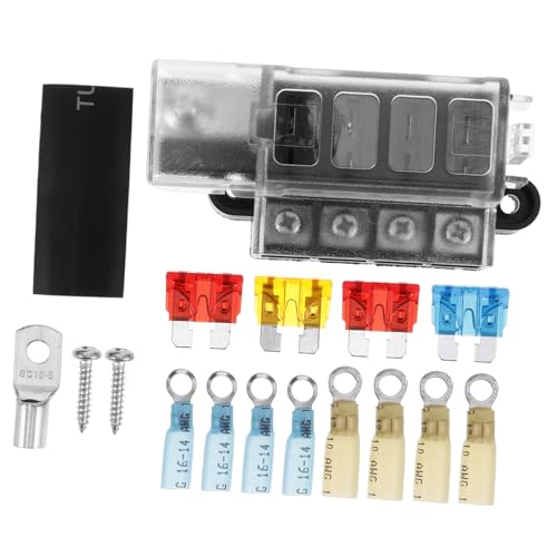 Anneome Compact 4 Way Automotive Fuse Box with Cover 4 Circuit Fuse Holder Panel for Car Truck Boat Marine Includes Single Positive Line Power Input for Reliable Power Distribution