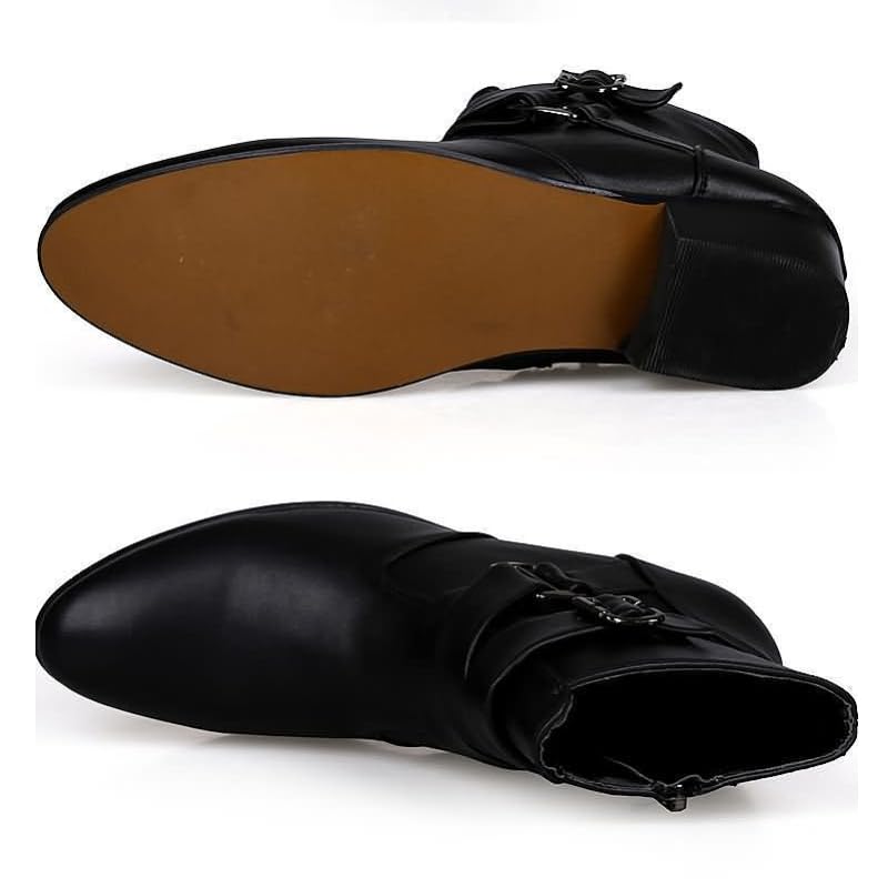 Image of MGGMOKAY Men's Chelsea Boots Leather Shoes Casual Dress Ankle Boot With Buckle Side Zipper