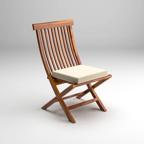Image of Sheesham Wooden Portable Foldable 2 Seater Chair with Table Set Outdoor Balcony Garden Coffee Table Set Furniture with 1 Table and 2 Chairs Set (Honey Finish with White Cushion)