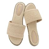 Shoe Land Flat Sandals for Women – Slip-On Slides with Cushioned Footbed | Comfortable Dressy & Casual Open Toe Summer Sandals for Beach, Travel & Everyday Wear, BeigeLAF, Size 7.0, Carlena