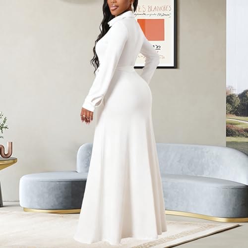 MsavigVice Maxi Dresses for Women V Neck Long Sleeves Button Down Church Dresses Loose Big Swing Long Dress with Pockets4