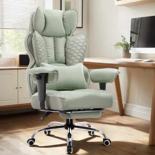 Image of COMHOMA Big and Tall Office Chair Heavy Duty Wide Ergonomic Gaming Chair with Deluxe Embossing Designed Leather with Foot Rest,150Reclining Adjustable Armrests Pocket Spring Back Support and Pillow