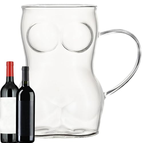 Taza de cerveza de vidrio – Vaso para mujer con forma de cuerpo | Tazas de cerveza sexys con o sin asa, tazas grandes para pub, aptas para lavavajillas y congelador | 3.3 x 5.5 pulgadas, perfecta para