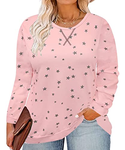 Image of CARCOS Plus Size Tops for Women Color Block Flower /Striped /Camo Crew Neck Long Sleeve Tee Shirt