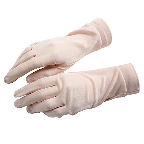 Q.KIM Guantes de Seda de Mujer Hidratantes Antienvejecimiento Protector Solar Anti-UV Thermal Liner Guante Gloves,Beige