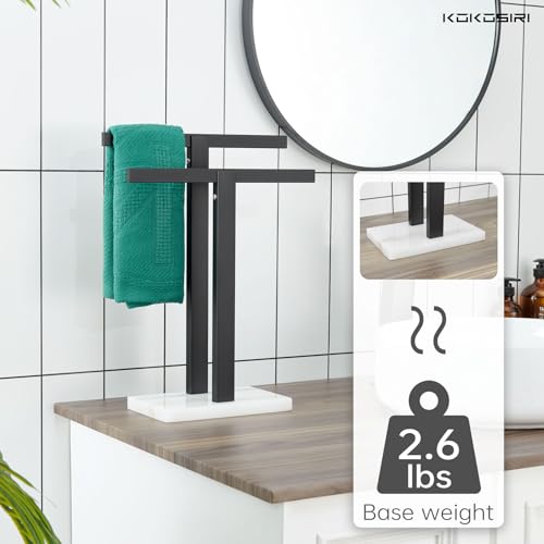 Image of KOKOSIRI Hand Towel Bars Matte Black Towel Racks with Marble Base for Bathroom Kitchen Vanity Countertop, Stainless Steel 15.7'' Height THS0001-SM-BK