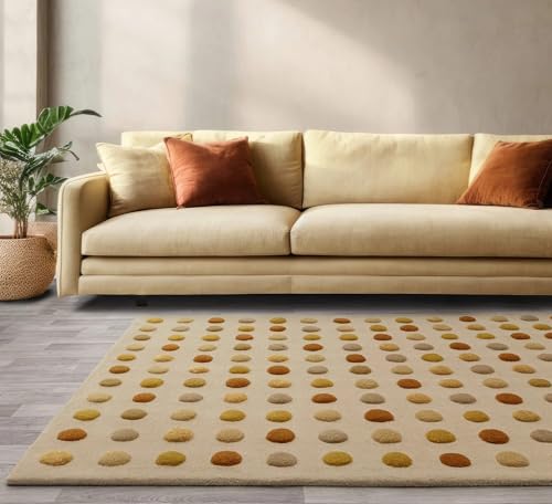 Image of Lord of Rugs Spotty Rug Modern Retro Carpet 3D Dome Pattern Dot Style Living Room Bedroom Soft Hand Tufted Wool Area Rug Yellow Gold Medium 120x170 cm (4'x5 6')
