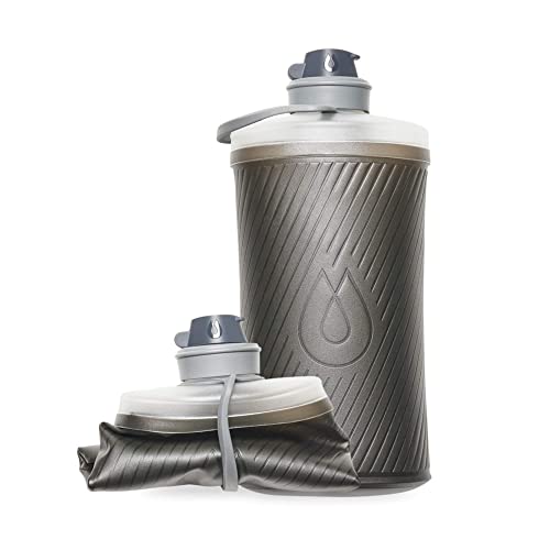 HydraPak Flux - Collapsible Backpackers Water Bottle (1.5 Litre) - BPA-Free, Ultralight, Leak-Proof Twist Cap - Mammoth Grey