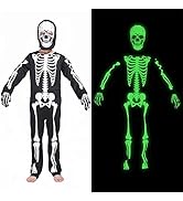 Wizland Halloween Costume Glow in the Dark Skeleton costume Halloween Skeleton outfit for Boys,Girls