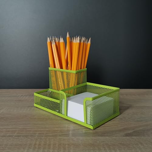 D.RECT KOMO Schreibtisch-Organizer – 3-Fächer-Stiftehalter aus Metallgitter – Multifunktions-Utensilo für Büro-Accessoires, Limettengrün