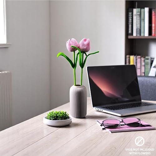 Image of Tulip Crochet Flowers | Handcrafted Artificial Faux Woolen Flower with Long Stem | Natural Looking Knitted Flower for Home, Living Room, Vase & Bouquet Decoration & Gifting | Baby Pink- 2 Pcs