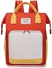 Bolsa materna y de bebé con bloques de color, gran capacidad, mochila multifuncional, pañalera impermeable y moderna (Rojo y amarillo) 2