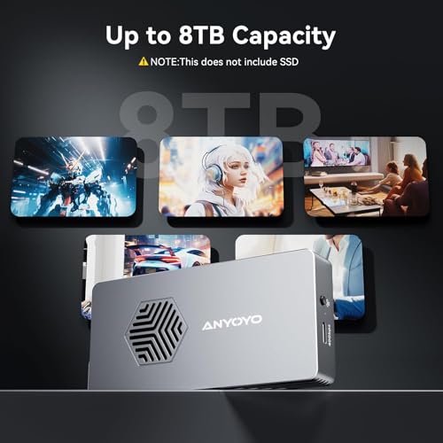 ANYOYO 40Gbps M.2 NVMe SSD Enclosure with Cooling Fan, Aluminium Alloy Enclosure Compatible with Thunderbolt 4/3/USB4, Support M/B+M Key SSD, Tool-Free Installation - Image 5