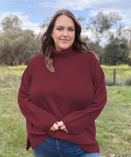 Image of CARCOS Plus Size Sweaters for Women Solid Turtleneck Sweater Long Sleeve Pullover Tops Casual Split Hem Knit Shirts