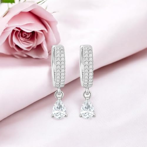 Image of Nilu's Collection 18k Rose Gold Plated Clip On Hoop Earrings, Stylish Women Earrings, Fancy Zircon Copper Bali Earrings for Women and Girls (Drop design)