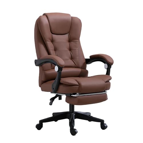 SdaryWare Silla ergonómica para Oficina en casa, sillón Giratorio de 360° con Respaldo y reposapiés inclinables, cómoda Silla de Escritorio de Cuero para Estudio, Sala de,Brown-Height 114-122CM