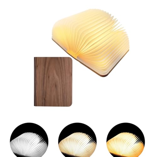 Image of 3 Colors Rechargeable Folding Book Lamp, Wooden Book Night Light,Birthday Christmans Thanksgiving Gift for Women Boys Kids Girls