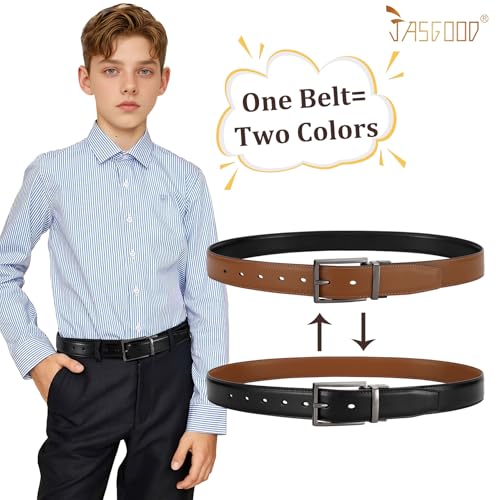 JASGOOD Reversible Boys Belt for Kids Girls Leather Dress Belt for School Uniform Jeans Pants 1.37”Wide3