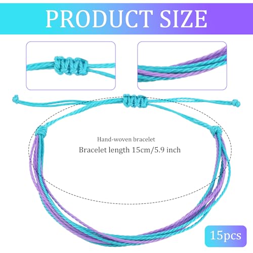 15pcs Suicide Prevention Awareness Bracelets, Cyan and Purple Suicide Prevention Bracelets Braided Awareness Bracelets Safety Awareness Bracelets for Men Women2